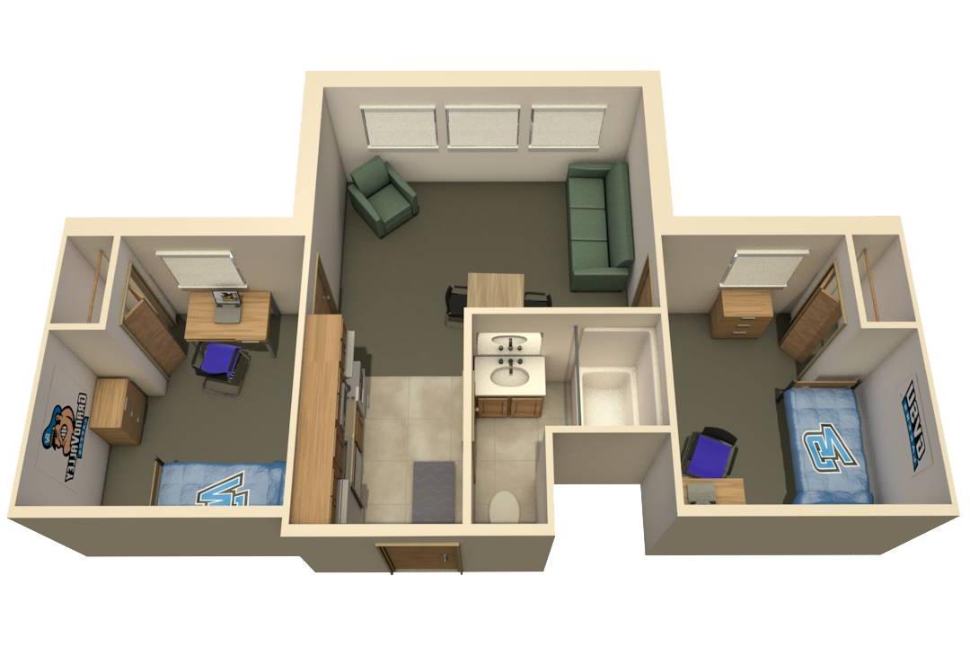 2卧室2人公寓平面图图像